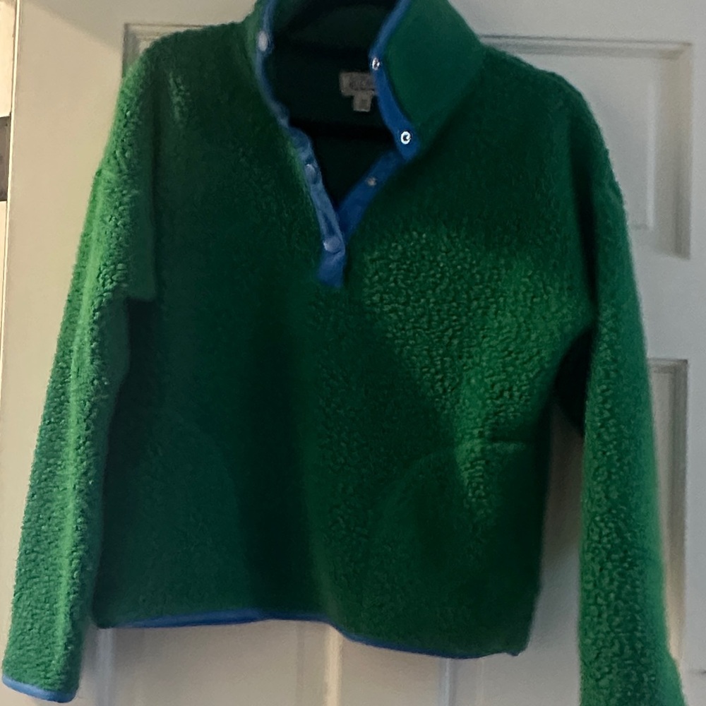 J. Crew Green Fleece with Blue Trim